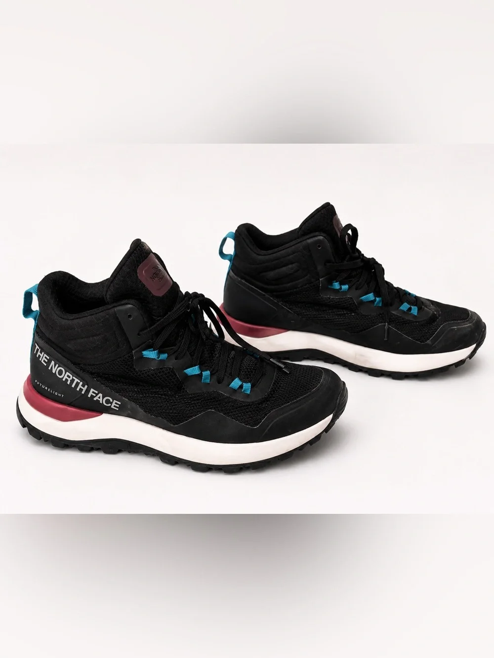 The North Face Black Trail Shoes with Pink Heel & Blue Pull Tab